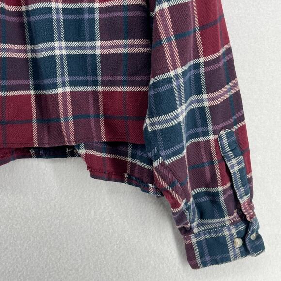 LL BEAN Shirt Womens L Flannel Plaid Cropped Crafted Popover Long Sleeve Red - Picture 10 of 14